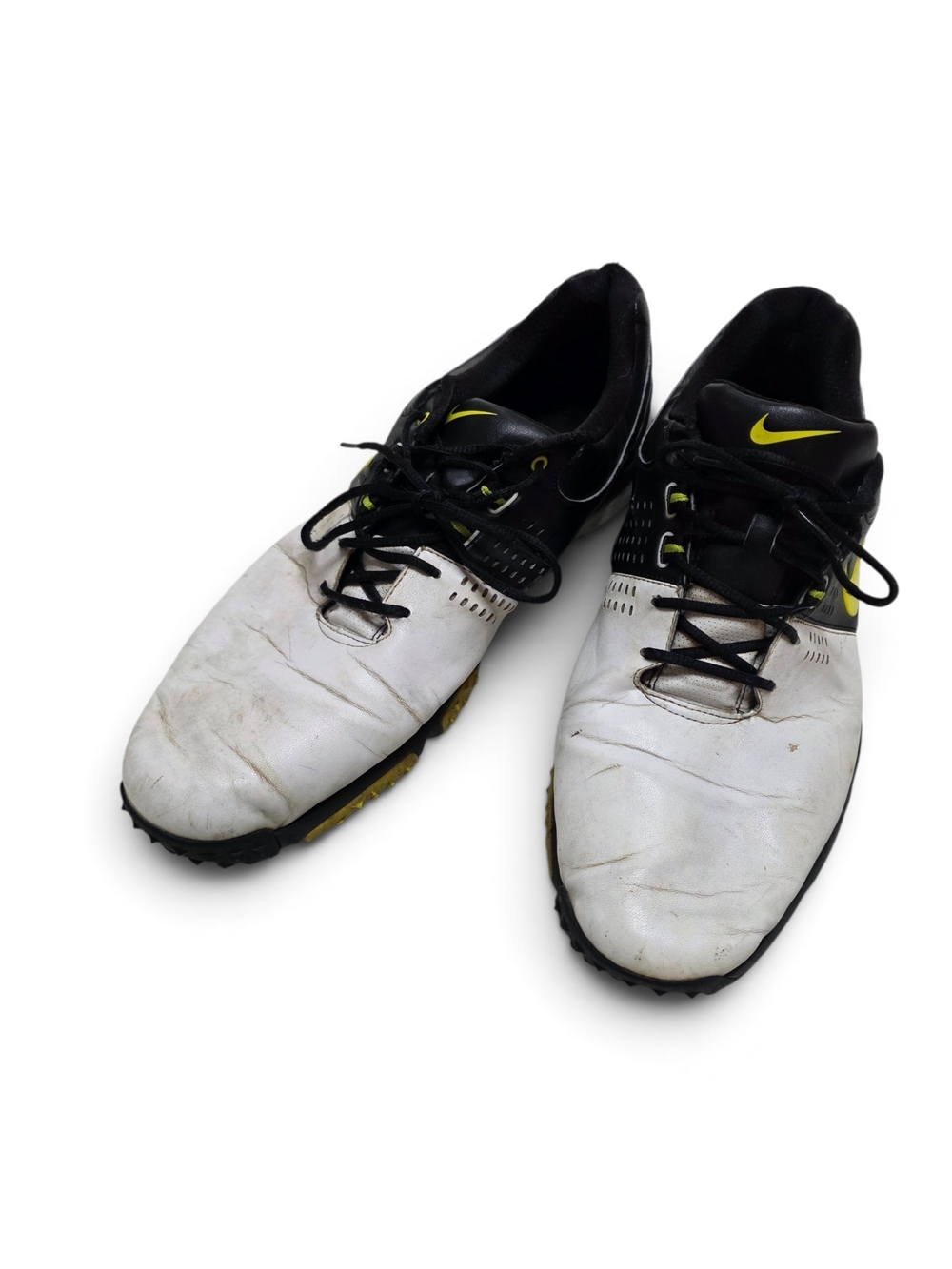 Nike Men’s White and Black Golf Shoes with Yellow Accents